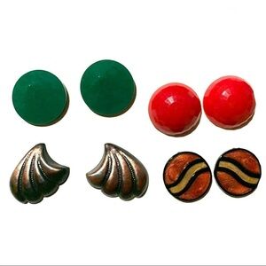 Vintage Stud Earring Lot of 4 Pairs Red Gold Green